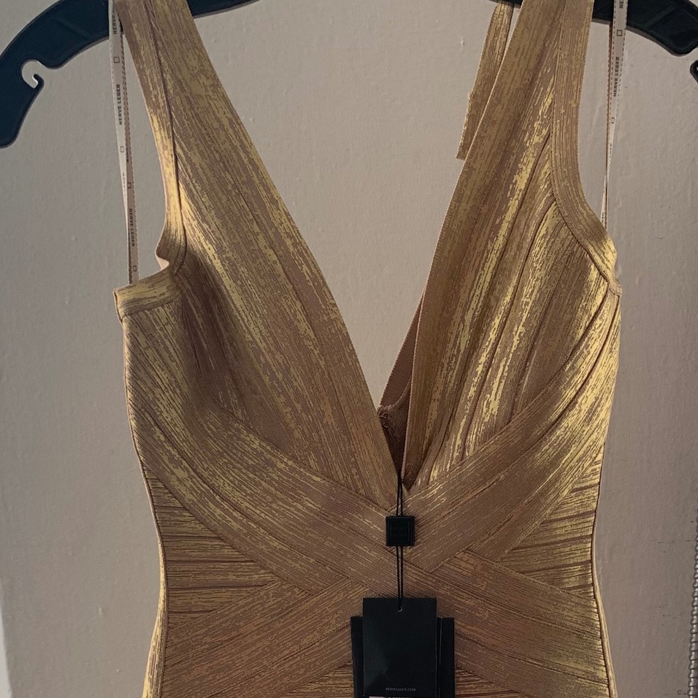 BRAND NEW Herve Leger Gold dress